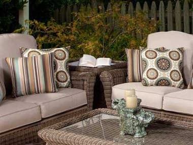 South Sea Rattan Provence Wicker Grey Patina Rectangular Glass Top Outdoor Patio End Table SR79943