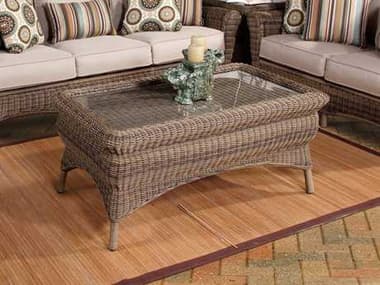 South Sea Rattan Provence Wicker Grey Patina Rectangular Glass Top Patio Coffee Table SR79944