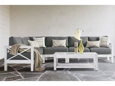 South Sea Rattan Farlowe Aluminum Brushed White Sectional Lounge Set SRFRLWESECLNGSET