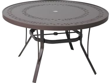 Suncoast Patterned Square Aluminum Round Outdoor Dining Table with Umbrella Hole SU42PA