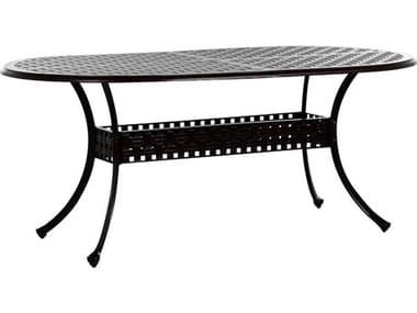 Summer Classics Double Lattice Cast Aluminum 84''W x 42''D Oval Dining Table with Umbrella Hole SUM2027