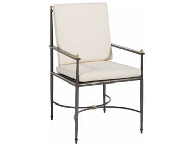 Summer Classics Roma Quick Ship Aluminum Slate Grey Dining Arm Chair in Linen Snow SUM436531QS