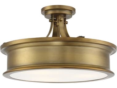 Savoy House Watkins 16" 3-Light Warm Brass Glass Round Semi Flush Mount SV61343322