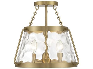 Savoy House Crawford 15" 3-Light Warm Brass Glass Semi Flush Mount SV618023322