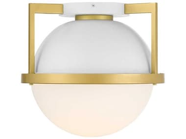 Savoy House Carlysle 15" 1-Light White Warm Brass Glass Globe Flush Mount SV646021142