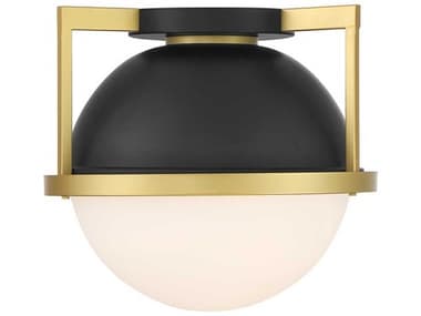 Savoy House Carlysle 15" 1-Light Matte Black Warm Brass Glass Globe Flush Mount SV646021143