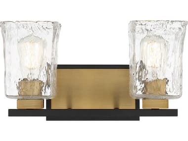 Savoy House Sidney 14" Wide 2-Light Matte Black Warm Brass Glass Vanity Light SV817202143