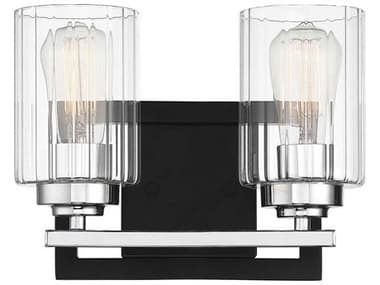 Savoy House Redmond 12" Wide 2-Light Matte Black Polished Chrome Glass Vanity Light SV82154267