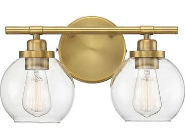 Savoy House Carson 14" Wide 2-Light Warm Brass Glass Vanity Light SV840502322