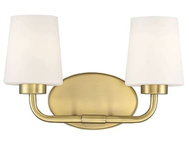Savoy House Capra 15" Wide 2-Light Warm Brass Glass Vanity Light SV840902322