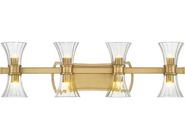 Savoy House Bennington 32" Wide 8-Light Warm Brass Glass Vanity Light SV897028322