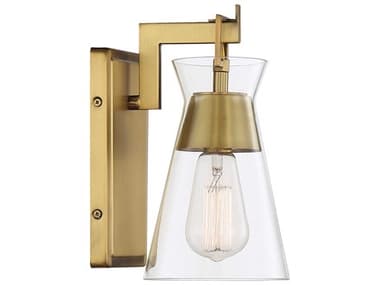 Savoy House Lakewood 9" Tall 1-Light Warm Brass Glass Wall Sconce SV918301322