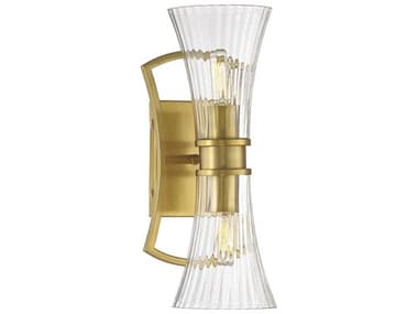 Savoy House Bennington 15" Tall 2-Light Warm Brass Glass Wall Sconce SV997022322