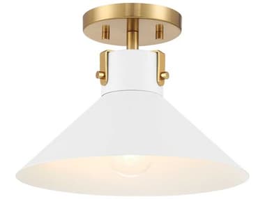 Savoy House Meridian 1-Light White And Natural Brass Semi Flush Mount SVM60078WHNB