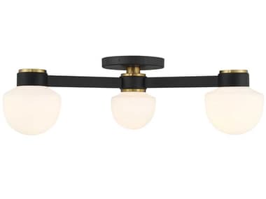 Savoy House Meridian 3-Light Matte Black Natural Brass Semi Flush Mount SVM60079MBKNB