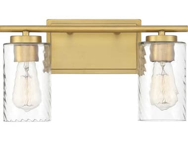 Savoy House Meridian 15" Wide 2-Light Natural Brass Glass Vanity Light SVM80037NB