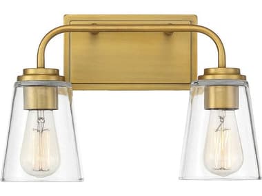Savoy House Meridian 15" Wide 2-Light Natural Brass Glass Vanity Light SVM80043NB