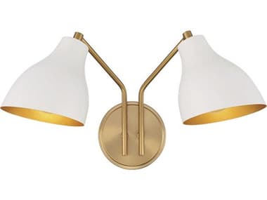 Savoy House Meridian 9" Tall 2-Light White Natural Brass Wall Sconce SVM90075WHNB
