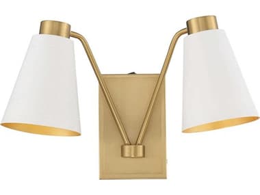 Savoy House Meridian 10" Tall 2-Light White Natural Brass Wall Sconce SVM90076WHNB