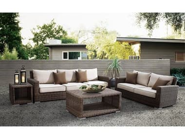 Sunset West Coronado Wicker Driftwood Lounge Set in Canvas Flax with Self Welt SW210123SET