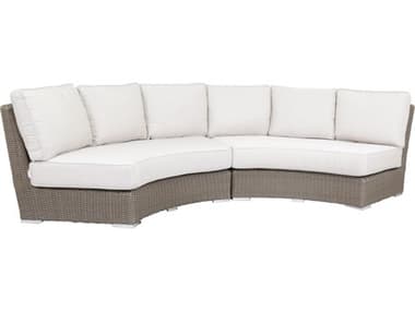 Sunset West Coronado Wicker Driftwood Curved Loveseat in Canvas Flax with Self Welt SW2101CRV5492