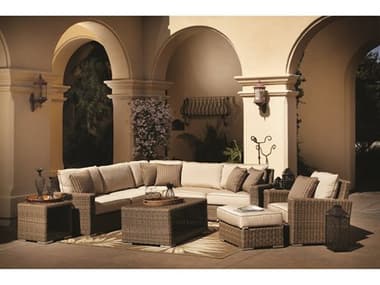 Sunset West Coronado Wicker Driftwood Sectional Lounge Set in Canvas Flax with Self Welt SW2101SECSET2