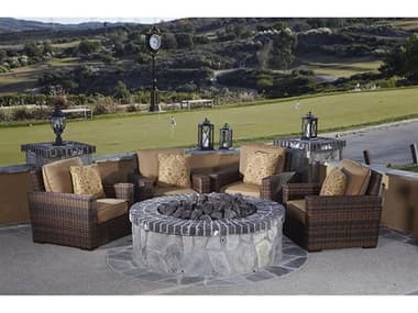 Sunset West Montecito Wicker Fire Pit Lounge Set in in Canvas Flax with Self Welt SW250121SET