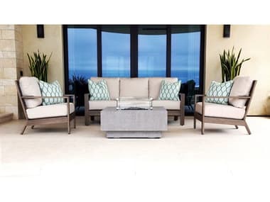 Sunset West Laguna Aluminum Fire Pit Lounge Set in Canvas Flax with Self Welt SW350121SET