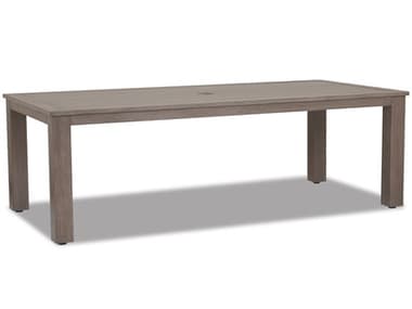 Sunset West Laguna Aluminum Brushed Driftwood Extension 90''W x 42''D Rectangular Dining Table with Umbrella Hole SW3501T90121