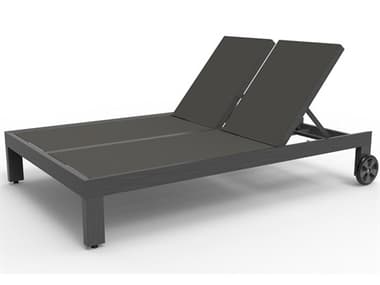 Sunset West Redondo Aluminum Slate Sling Double Chaise Lounge with Textilene Cast Silver SW380199
