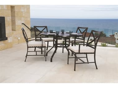 Sunset West La Jolla Aluminum Espresso Dining Set in Canvas Flax with Self Welt SW401T48SET