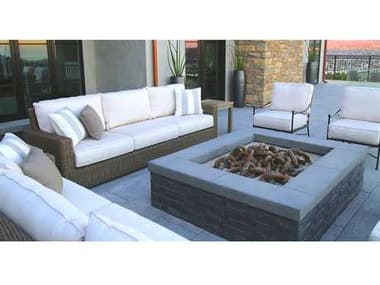 Sunset West Coronado Wicker Driftwood Fire Pit Lounge Set in Canvas Flax with Self Welt SWCORONLNGESET10