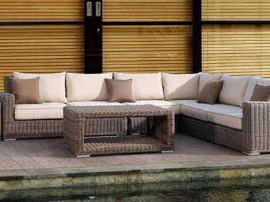 Sunset West Coronado Wicker Driftwood Sectional Lounge Set in Canvas Flax with Self Welt SWCORONLNGESET8