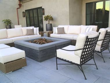Sunset West Coronado Wicker Driftwood Fire Pit Lounge Set in Canvas Flax with Self Welt SWCORONLNGESET9