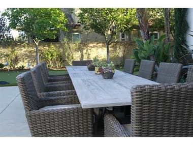 Sunset West Coronado Wicker Driftwood Dining Set in Canvas Flax with Self Welt SWCRNDOQCKDINSET2