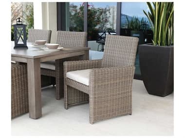 Sunset West Coronado Wicker Driftwood Dining Set in Canvas Flax with Self Welt SWCRNDOQCKDINSET3