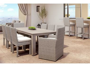 Sunset West Coronado Wicker Driftwood Dining Set in Canvas Flax with Self Welt SWCRNDOQCKDINSET4