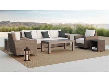 Sunset West Coronado Wicker Driftwood Lounge Set in Canvas Flax with Self Welt SWCRNDOQCKLNGSET14