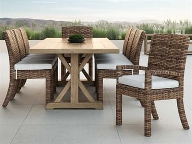 Sunset West Havana Wicker Rich Aged Tobacco Dining Set in Canvas Flax SWHVNAQCKDINSET