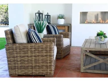 Sunset West Havana Wicker Rich Aged Tobacco Lounge Set in Canvas Flax SWHVNAQCKLNGSET