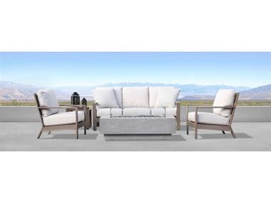 Sunset West Laguna Aluminum Driftwood Fire Pit Lounge Set in Canvas Flax with Self Welt SWLGNAQCKFRPTLNGSET