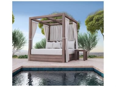 Sunset West Laguna Aluminum Driftwood Daybed Lounge Set in Canvas Flax with Self Welt SWLGNAQCKLNGSET2