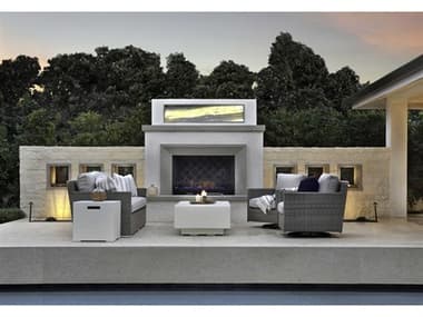Sunset West Majorca Wicker Brushed Stone Fire Pit Lounge Set in Cast Silver SWMJRCAQCKLNGSET