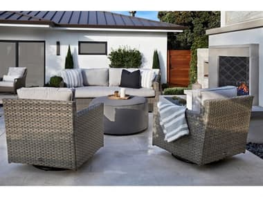 Sunset West Majorca Wicker Brushed Stone Fire Pit Lounge Set in Cast Silver SWMJRCAQCKLNGSET2