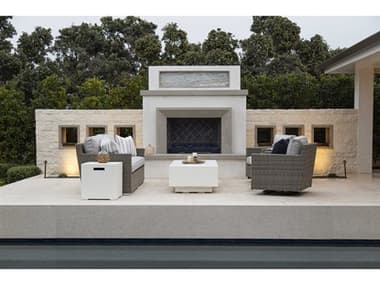 Sunset West Majorca Wicker Brushed Stone Fire Pit Lounge Set in Cast Silver SWMJRCAQCKLNGSET3