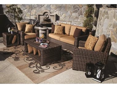 Sunset West Montecito Wicker Cognac Lounge Set in Canvas Flax with Self Welt SWMNTCITOQCKLNGSET