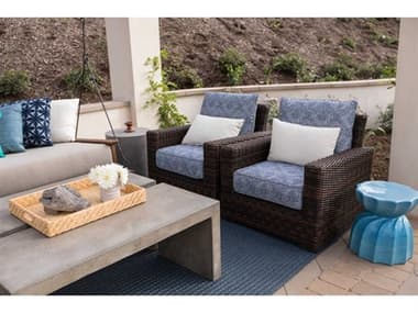Sunset West Montecito Wicker Cognac Lounge Set in Canvas Flax with Self Welt SWMNTCITOQCKLNGSET2