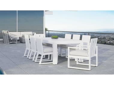 Sunset West Newport Aluminum Frosted White Dining Set in Cast Silver SWNWPRTQCKDINSET1
