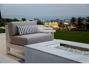 Sunset West Newport Aluminum Frosted White Fire Pit Lounge Set in Cast Silver SWNWPRTQCKFRPTLNGSET1