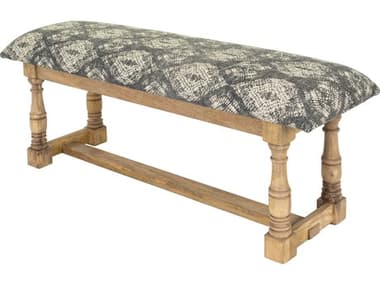 Surya Avalanche 48" Ink Blue Light Beige Brown Fabric Upholstered Accent Bench SYAAV002